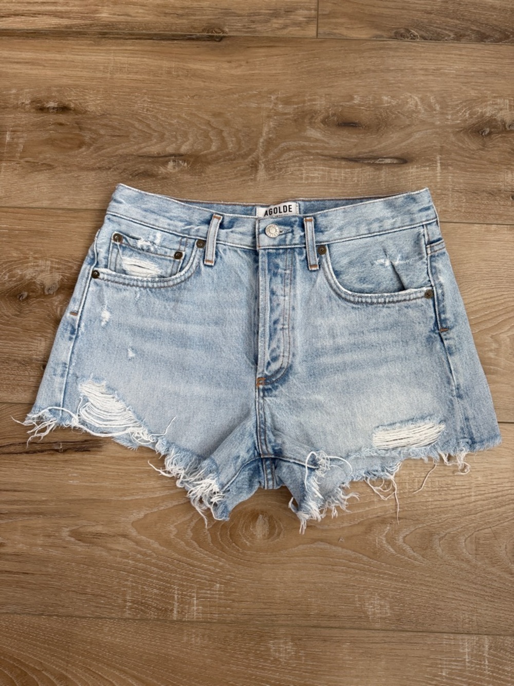 Agolde Light Blue Distressed Cutoff Jean Shorts